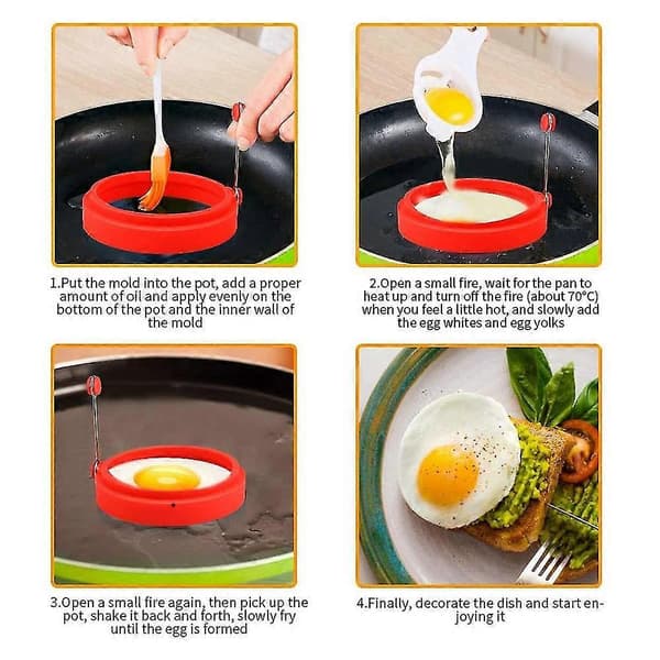 Stk Silikon Eggering, Eggeringer Non Stick, Egg Koke Ringer, Stekt Egg Form Eller Pannekake Ringer Nonstick Form Ring Rund Green