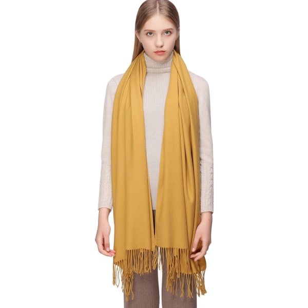 Dame Skjerf Pashmina Sjal og Wraps for Bryllup Skjerf for Kvinner Vinter Mustard