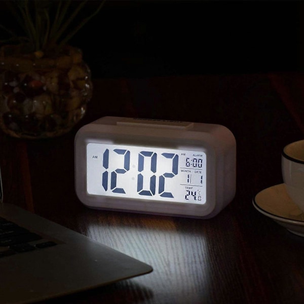 Digital Väckarklocka Batteridriven Snooze Nattlampa Design White
