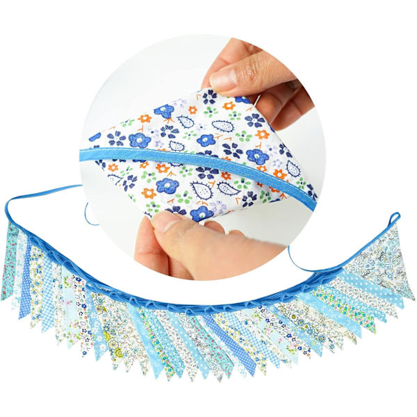 36 st blå tyg vimpel banner, 10 m dubbelsidig bomulls vimpel, triangel flag girlang, blommig vimpel vimplar för bröllop födelsedagsfester Blue