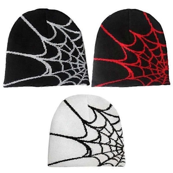 Y2k Lue Spider Web Hatt Y2k Strikket Lue Skullies Lue Spider Web Lue Baggy Slouchy Lue Skull Cap C