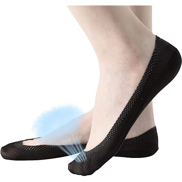 4 par låga No Show Liner strumpor kvinnor andas mesh bomull nylon dolda osynliga strumpor halkfria för båt loafer sneakers 4black