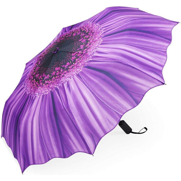 1 stk Vindtæt Rejse Paraply - Letvægts Automatisk Kompakt Foldbar Paraply Blå Himmel Design Purple