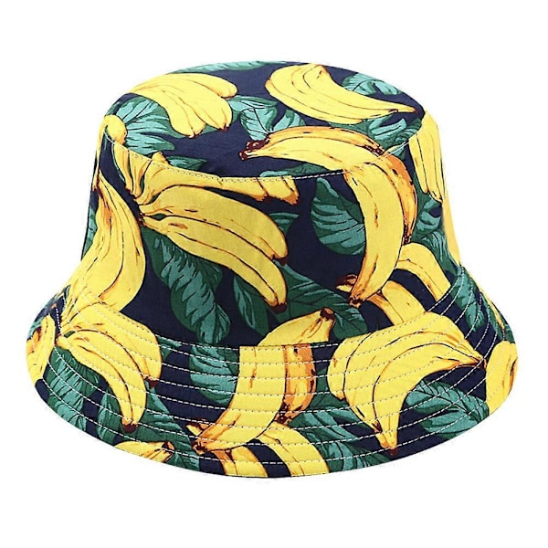 Tryckt Frukt Fiskehatt Banan Bucket Hatt Mode Enkel Sommar Utomhus Dubbelsidig Bredbrättad Solhatt