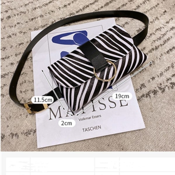 Dame Belteveske Klaff Lær Fanny Pack Zebra Pattern-Black