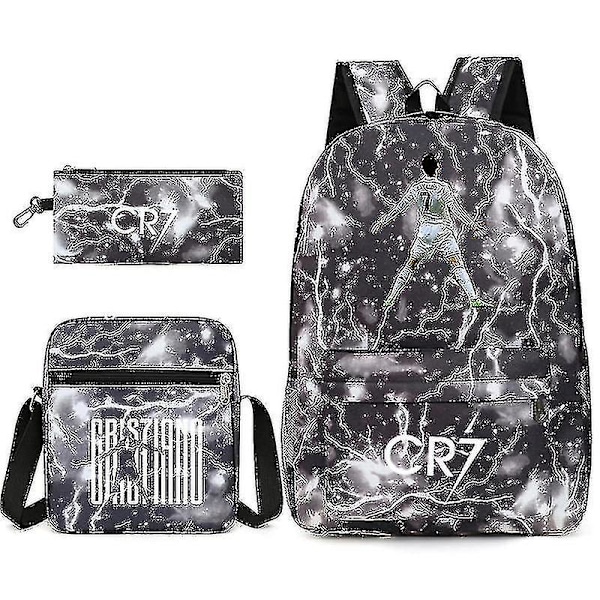 Fotbollsstjärnan C Ronaldo CR7 Tryckt Ryggsäck Runt Studenten Tre-delad Ryggsäck Shoulder bag shoulder bag Black 1