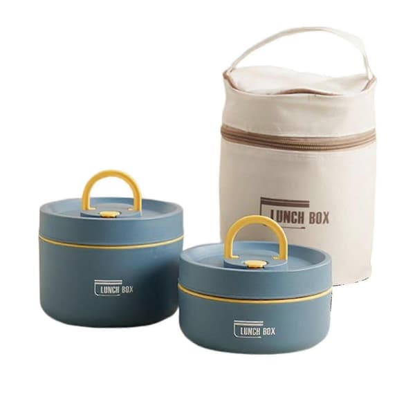 Bærbar Isoleret Madbeholder Sæt Multi-lags Kombination Picnic Madkasse Blue 2 Layer
