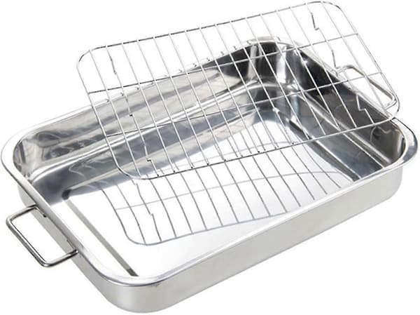 Ovnstegningspande i rustfrit stål med trådrist 25*18*5CM