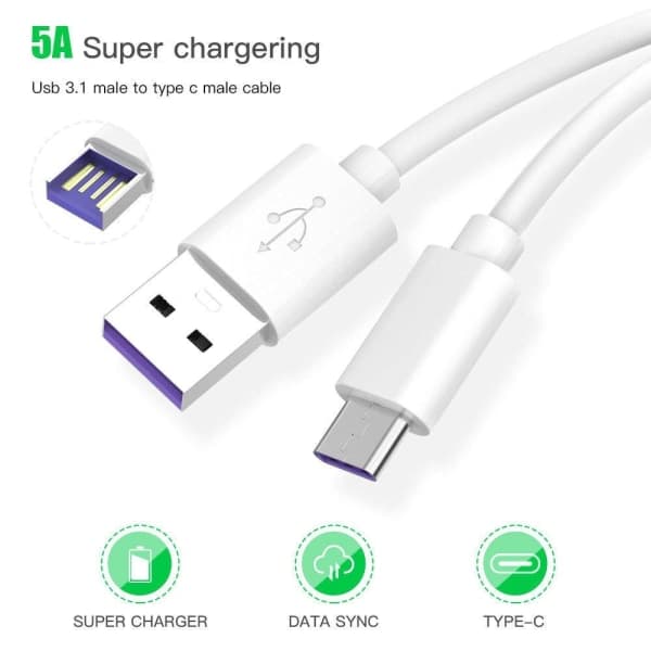 3x 5A USB 3.1 A - USB C SuperCharge 2M Vit en storlek