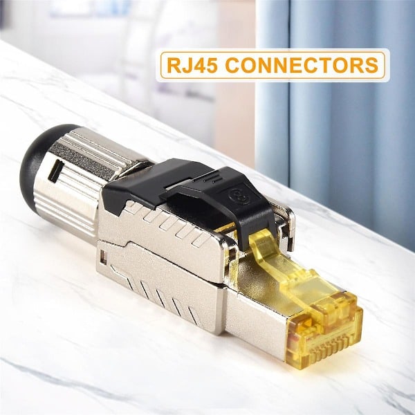 6-pakks verktøyfri skjermet RJ45 Cat 8, Cat8 felttermineringskontakt, Cat8-kontakt, Cat8-kontakt som vist