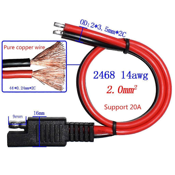 SAE Förlängningskabel Snabbkoppling 14AWG - Laddningskabel 1 meter