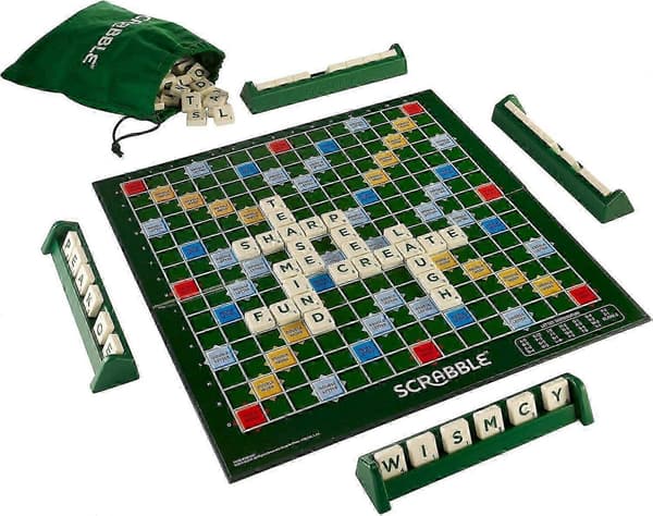 Scrabble lukittavalla laattamekanismilla