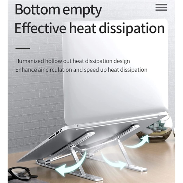 Laptop Stand Bord, Sammenfoldelig Laptop Holder i Aluminiumlegering, 6 Graders Justering