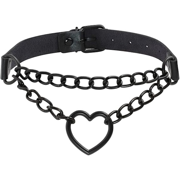 Punk Goth PU Läder Choker Halsband med Hjärthänge Berlocker Choker för Kvinnor Män G