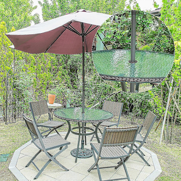 Tomme Havebord Parasol Hul Ring og Hættesæt, Standard Størrelse Parasol Tykkere (hvid) black