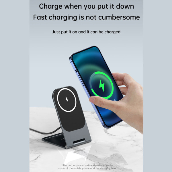 Aluminium 15W Trådløs Oplader Skrivebordsstation Trådløs Opladningsstand Holder til Telefon 12 13 Pro Max Telefonoplader Sort