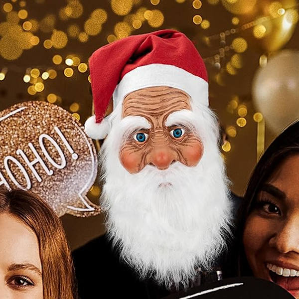 Jultomte Latexmask med skägg och hatt | Realistisk Latex Jultomte Helmask | Nyhet Rolig Simulering Jultomte för Rollspel A