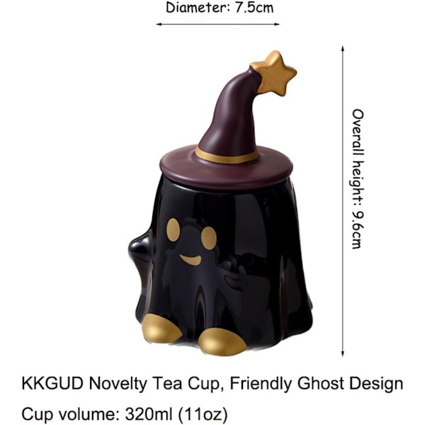 Tekopp, Keramisk 11oz Halloween Kaffe Kanne med Lopp - Vennlig Spøkelse