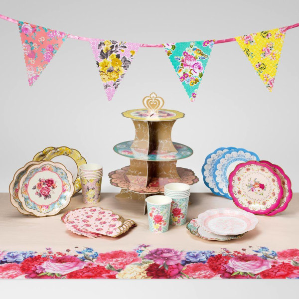 Engångs-teparty-tallrikar med blommor av papper Set med 8 17,5 cm Riktigt läckra festtallrikar | Bröllopsdag Baby Shower Bröllopsdag red