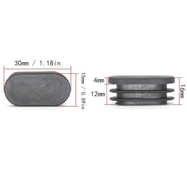100 Stycken 15x30mm Plaständlock, för Möbelben Rör Ovala Ändlock, för Plaststolsben Stopp, för Ovalt Rör