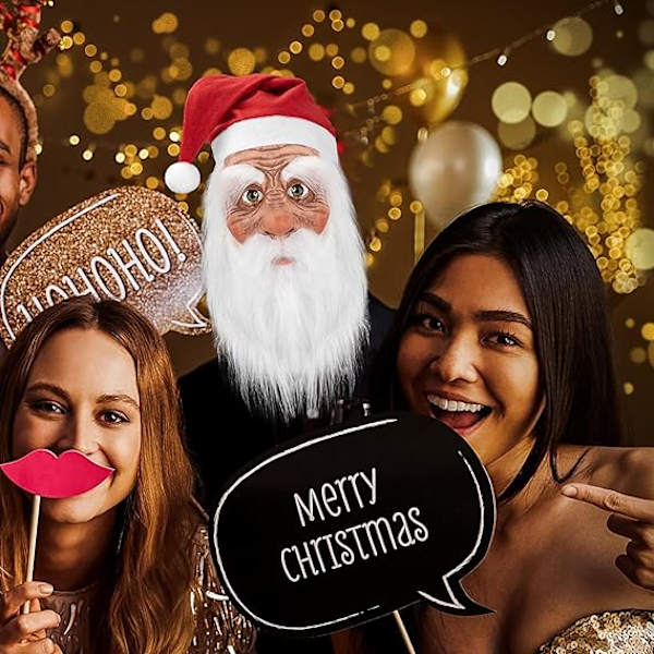 Jultomte Latexmask med skägg och hatt | Realistisk Latex Jultomte Helmask | Nyhet Rolig Simulering Jultomte för Rollspel B