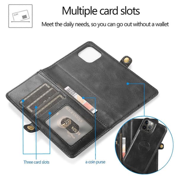 Til iPhone 15 Pro Max mobildeksel med stropp avtakbart 2-i-1 lommebok TPU+PU-deksel