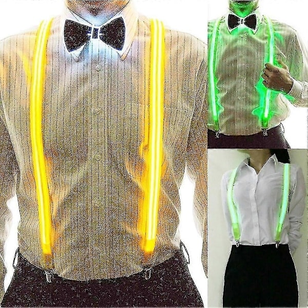 LED Bukseseler og Sløyfe for Menn - Perfekt for Musikkfestivaler og Kostymefester Suspenders- red