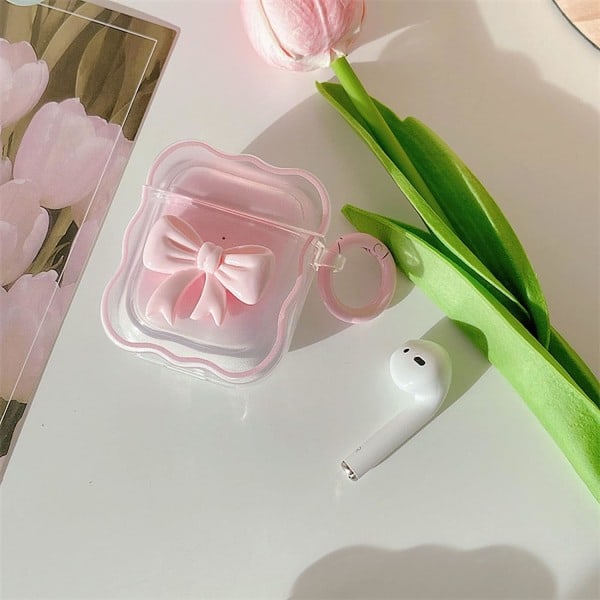 Kompatibel med AirPods etui Blødt transparent TPU med sødt 3D farvet sløjfe design Stødsikkert nøglering etui til piger Kvinder Airpods 3