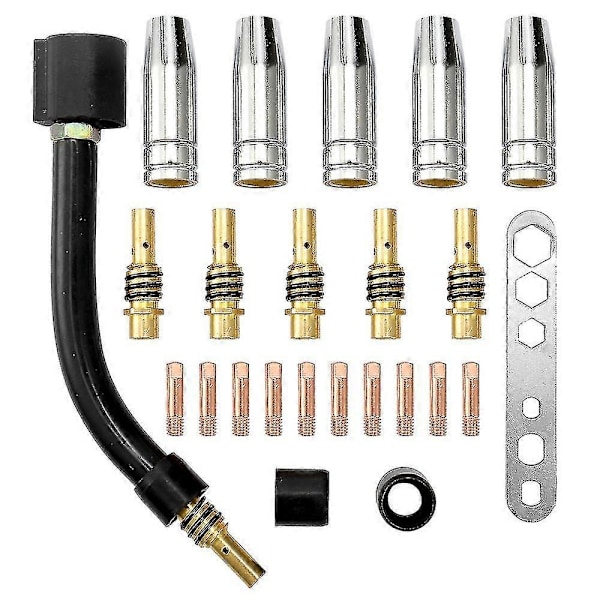 24st/set 15ak Brännare Förbrukningsmaterial Elektrod Skyddskåpa Länkstång Spetsar Svanhalsböj För Mig Svetsmaskin 1.0mm