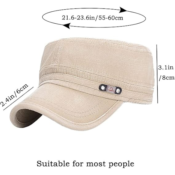 Unisex Cadet Armeijan Lippis Säädettävä Litteä Huippu Lippis Pesty Puuvilla Sotilas Hattu Baseball Lippis Beige