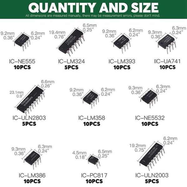85-dele IC-sortimentssæt, 10 integrerede kredsløbs-IC-chips: NE555, LM324, LM393, UA741, ULN2803, LM358, LM3