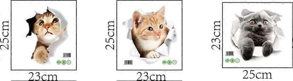Söta 3D Katt Väggdekaler 3-pack Väggdekaler Flickor Pojkar Sovrum Vardagsrum Väggdekor Cat 2