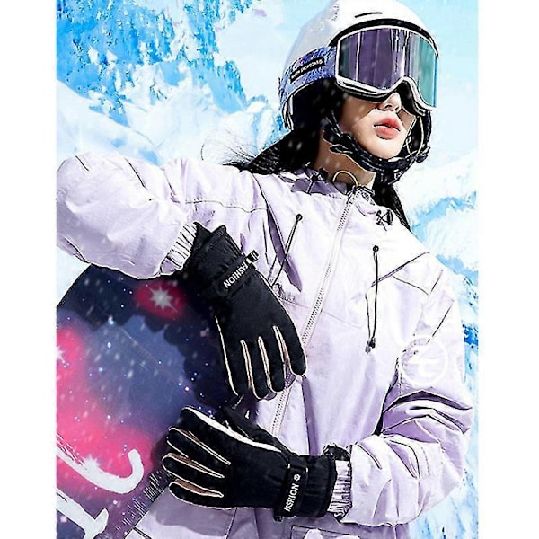 Skidhandskar - Vattentäta Andningsbara Snowboardhandskar, Varma Vinterskidhandskar, Passar Både Män & Kvinnor BLACK