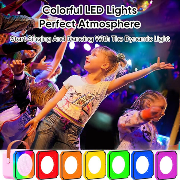 Lasten Karaoke-laitteet 2 mikrofonilla, Kannettava Bluetooth-kaiutin värikkäillä LED-valoilla, Äänen muuttaminen, Mini Karaoke-laite syntymäpäivälahjoiksi Pink