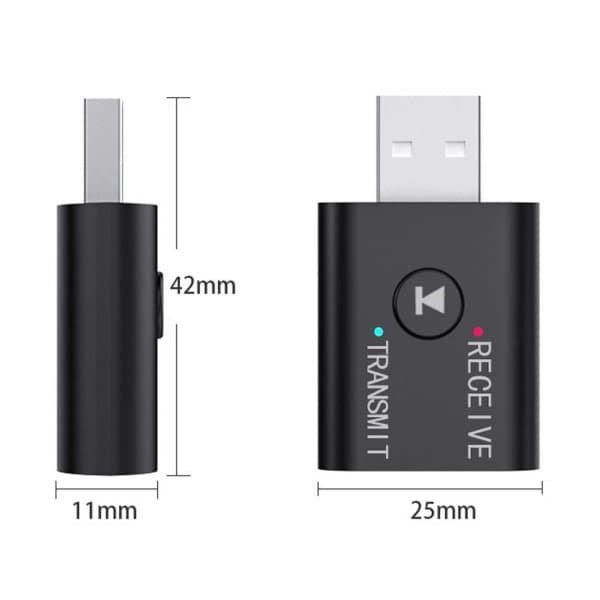Bluetooth adapter transceiver mottaker for trådløs musikk 3.5 mm AUX svart