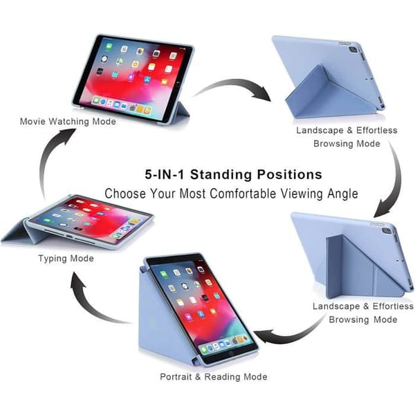 5-i-1-fodral för iPad 10.2\" (9:e/8:e/7:e) - Stötsäkert skydd, automatisk sömn/väckning, mjuk baksida, lavendel