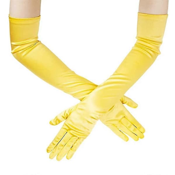 Lange satinhandsker, kompatible med damebryllupshandsker, performancehandsker, satinhandsker Yellow