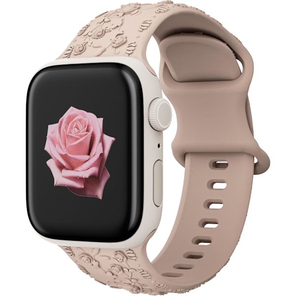 Gravert Rem for Apple Watch-reimer, iwatch-reim Kvinner, Myk Silikon Rose Blomstermønster Bånd for iWatch Series-reim Milk Tea/Brown 38/40/41mm