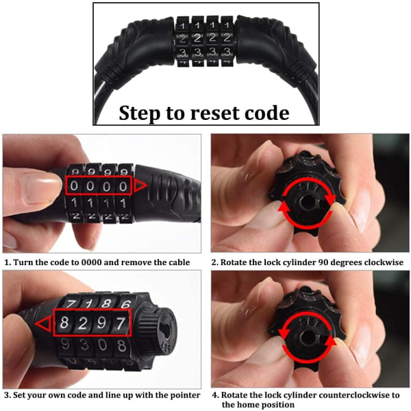 Cykellås, 4-cifret kode cykellås bærbar tyverisikring cykel kode lås nulstillelig kombinationer 4 cifre koder lås
