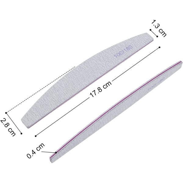 16 stk. dobbeltsidet neglefil - 100/180 korn vaskbar fil Hvid