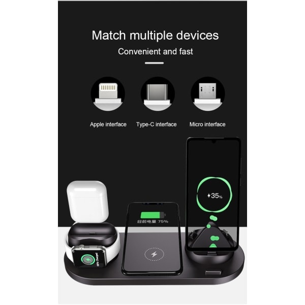 Trådlös Laddare - Passar för Apple Mobiltelefon iPhone13 Dedikerade Hörlurar iwatch Klocka Vertikal Laddningsställ White