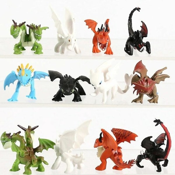 12 st/set Draktränaren Actionfigurer Tandlöse Ljus Natt Fury Mini Modell Figurer Dockor Leksaker för Barn Pojkar Flickor Present Samling