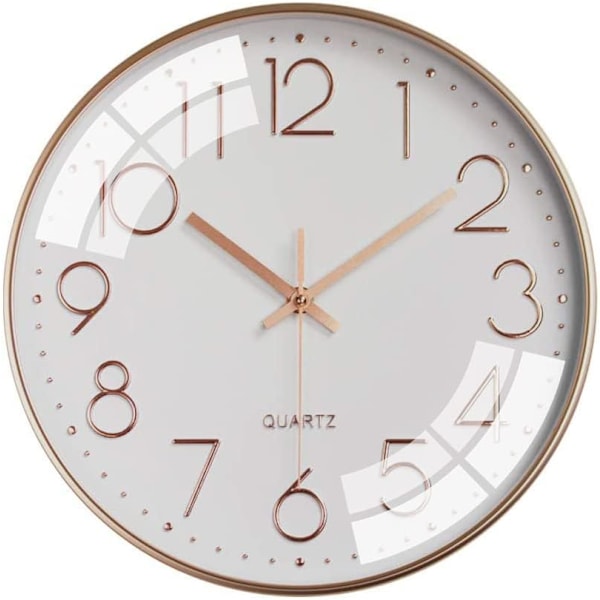 12 tommer lydløs vægur uden tikken 30 cm moderne kvarts-vægur med sekundviser, batteridrevet, til hjemmet, stuen, soveværelset, kontoret, køkkenet, skolen White-rose Gold