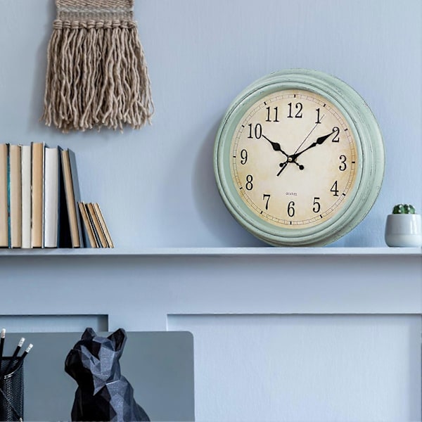 Sinknap 12 tuuman seinäkello vintage-tyylinen hiljainen äänetön pyöreä kello helppolukuinen kodin sisustukseen D