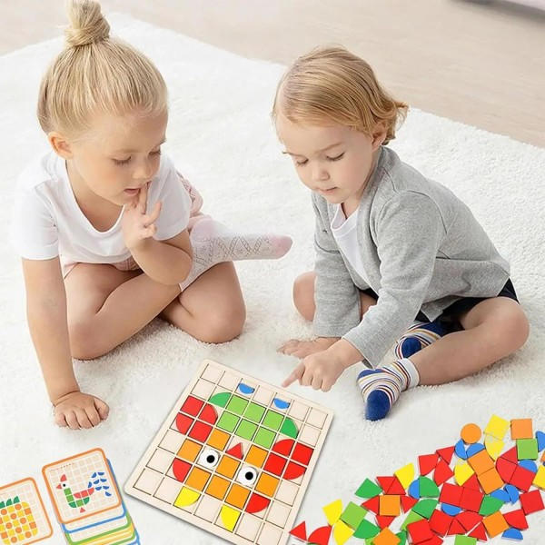 120-delars Kreativ Mosaikpussel, Träbyggset, Formmatchningsspel, Träpusselbitar, Tangrampussel för Barn