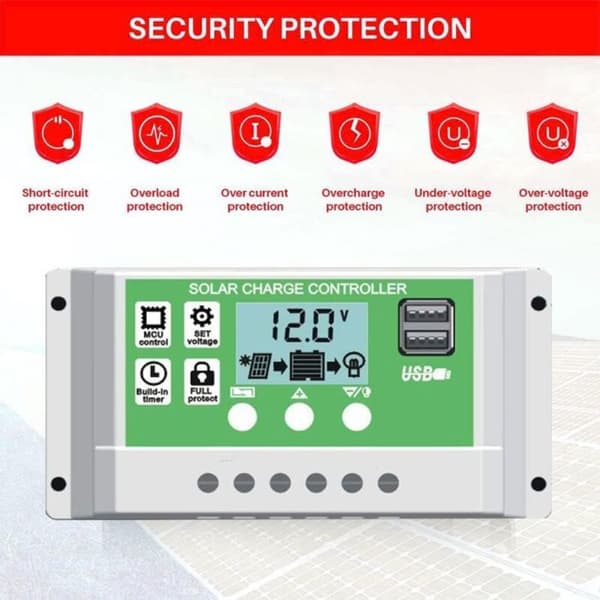 20A 12V 24V PWM solarladdningsregulator för litiumbatterier, kompatibel med blybatterier.