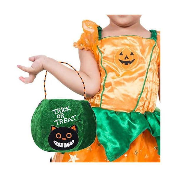 1 Halloween katte-mønster slikpose til børn, grøn, perfekt til Halloween.