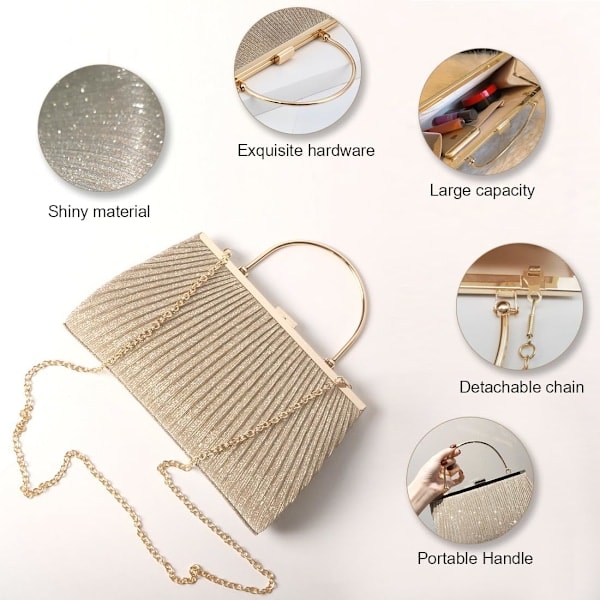 Aften Tasker Fest Clutch Taske Bryllup Pung Dame Håndtaske Ceremoni Tasker Skuldertaske med Kæde til Bryllup Brud Banket 2-oro