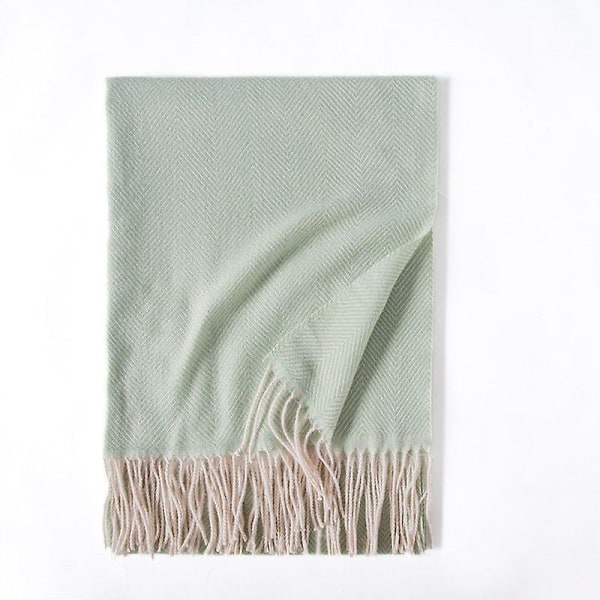 Ensfarget Bølge Lett Stripet Nytt Skjerf Dame Vinter Frisk Søt Macaron Monokrom Mellomlang Light green 70*180cm
