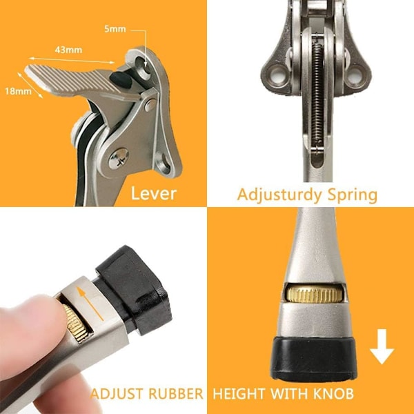 Dörrstopp, Kickdown Dörrstopp med Enkelt Justerbar Höjd och Gummistöta, Dörrstopp